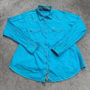 Cruel Studded Button Down Shirt Womens XXXL Sky Blue Long Sleeve Western Casual